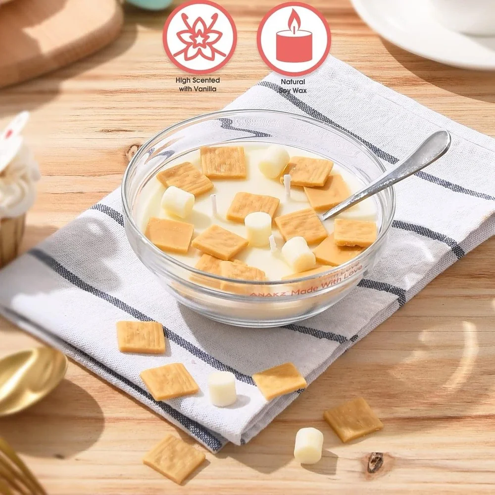 Anakz Cereal Bowl Candle Vanilla Scented Soy Wax Food Aesthetic Toast Crunch